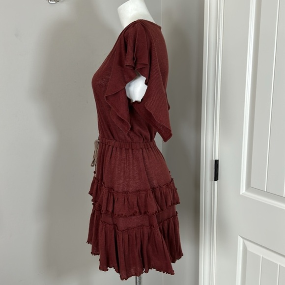 Free People Beach Womens Harper Tiered Mini Dress Burgundy Ruffled size XS - Picture 6 of 12